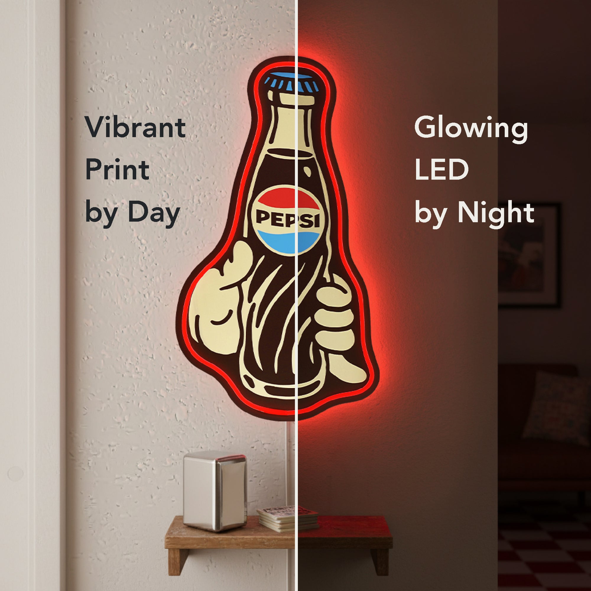 Pepsi Bottle Vintage Bottle LED Plaque Retro Soda Wall Decor