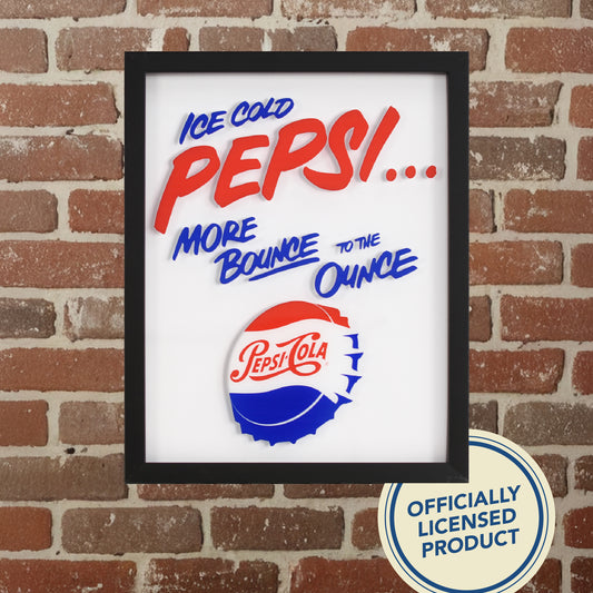 Pepsi-Cola Vintage Bottle Cap Framed Glass Wall Art Decor