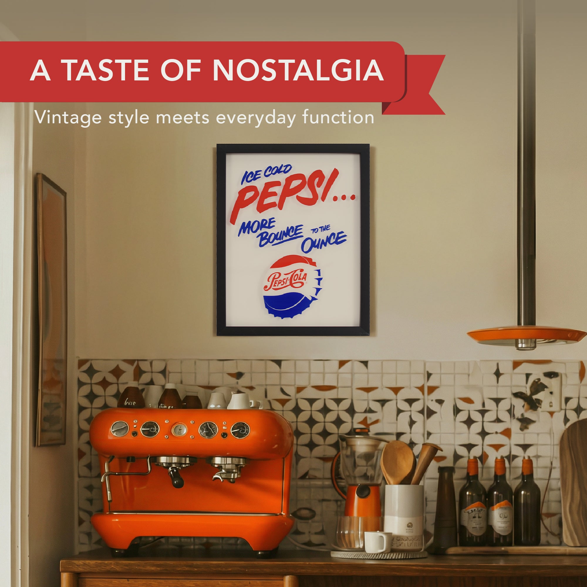 Pepsi-Cola Vintage Bottle Cap Framed Glass Wall Art Decor