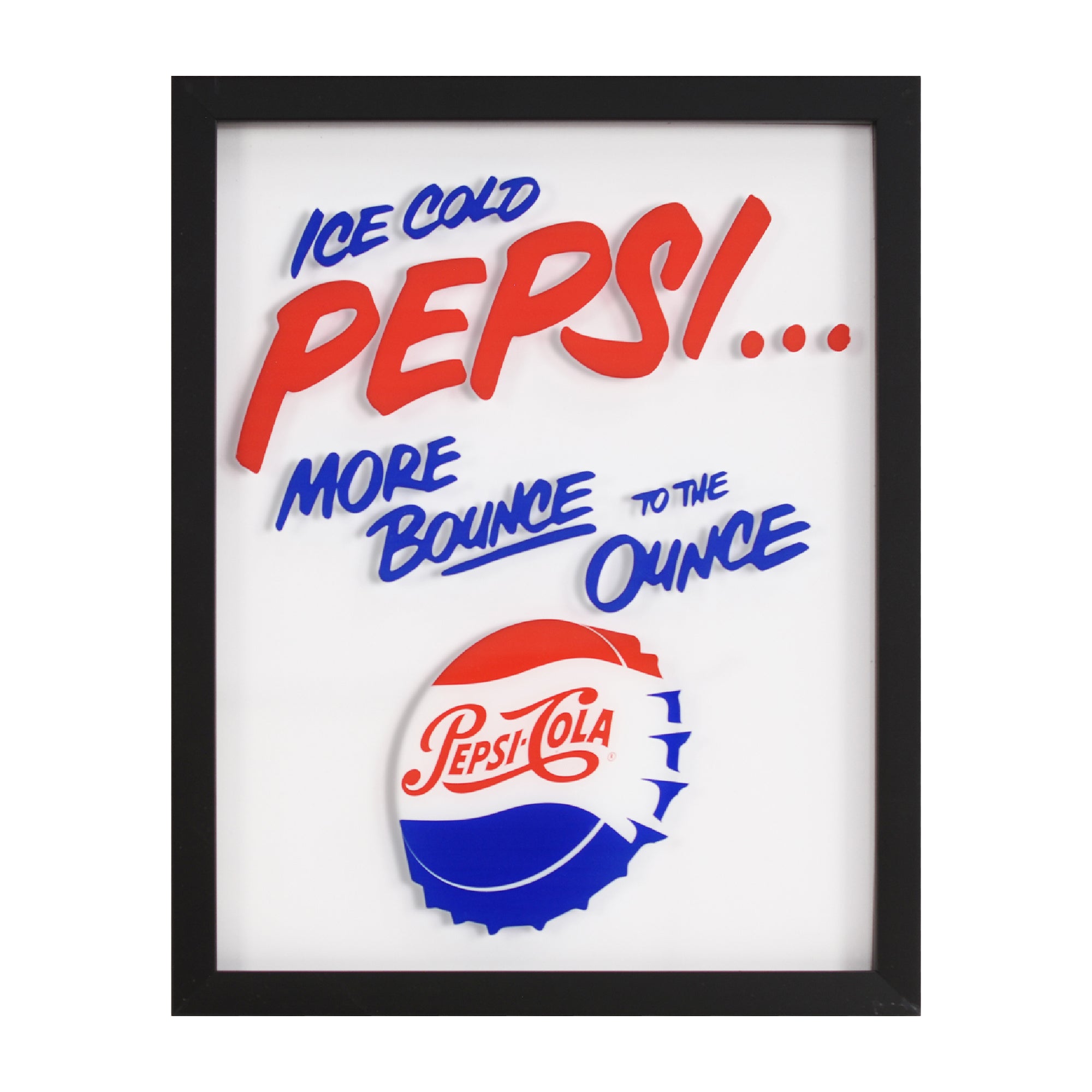 Pepsi-Cola Vintage Bottle Cap Framed Glass Wall Art Decor