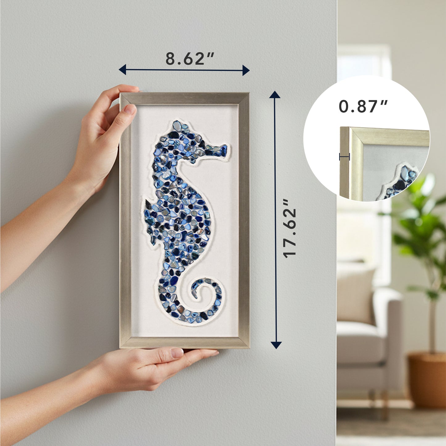 2-pc Sea Glass Shell Seahorse Wall Art Set - Coastal Bluel Shadowbox Decor