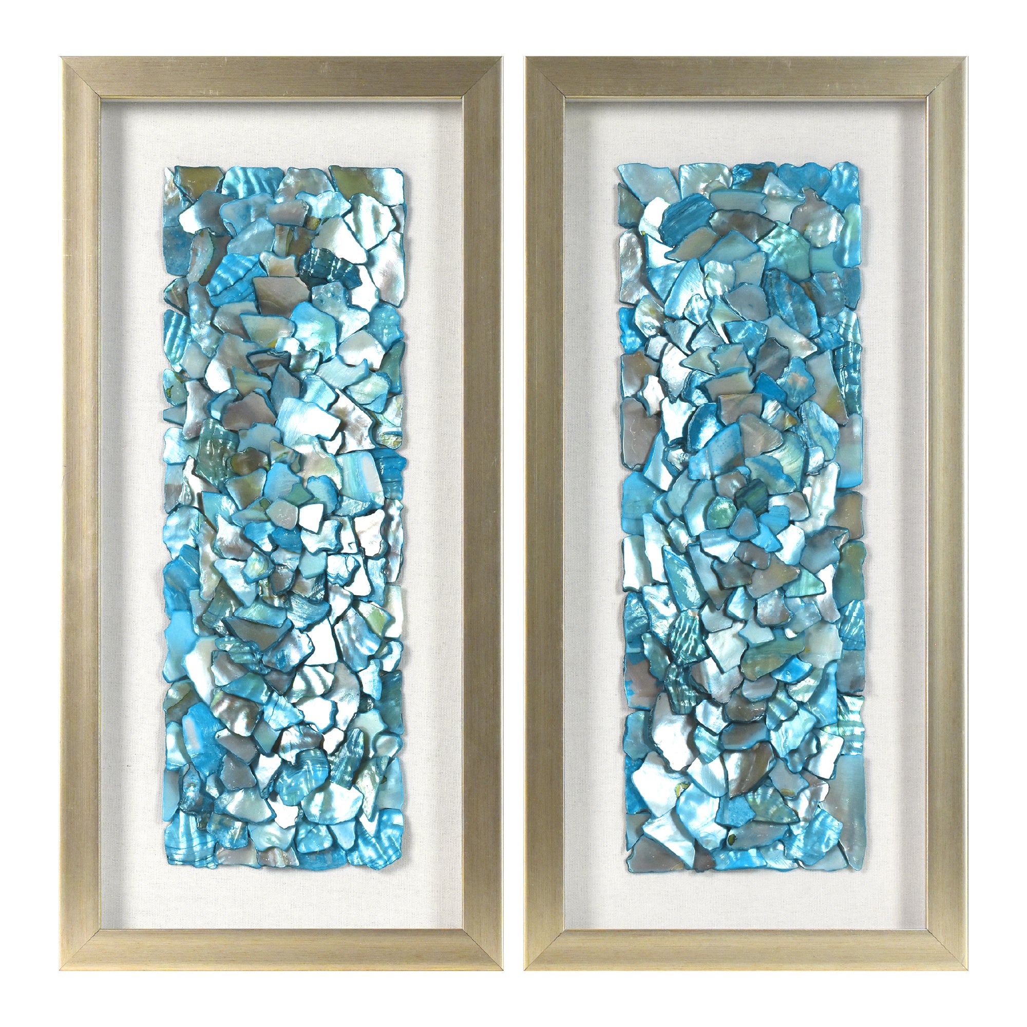 2-pc Sea Glass Shell Wall Art Set - Coastal Aqua & Teal Shadowbox Decor
