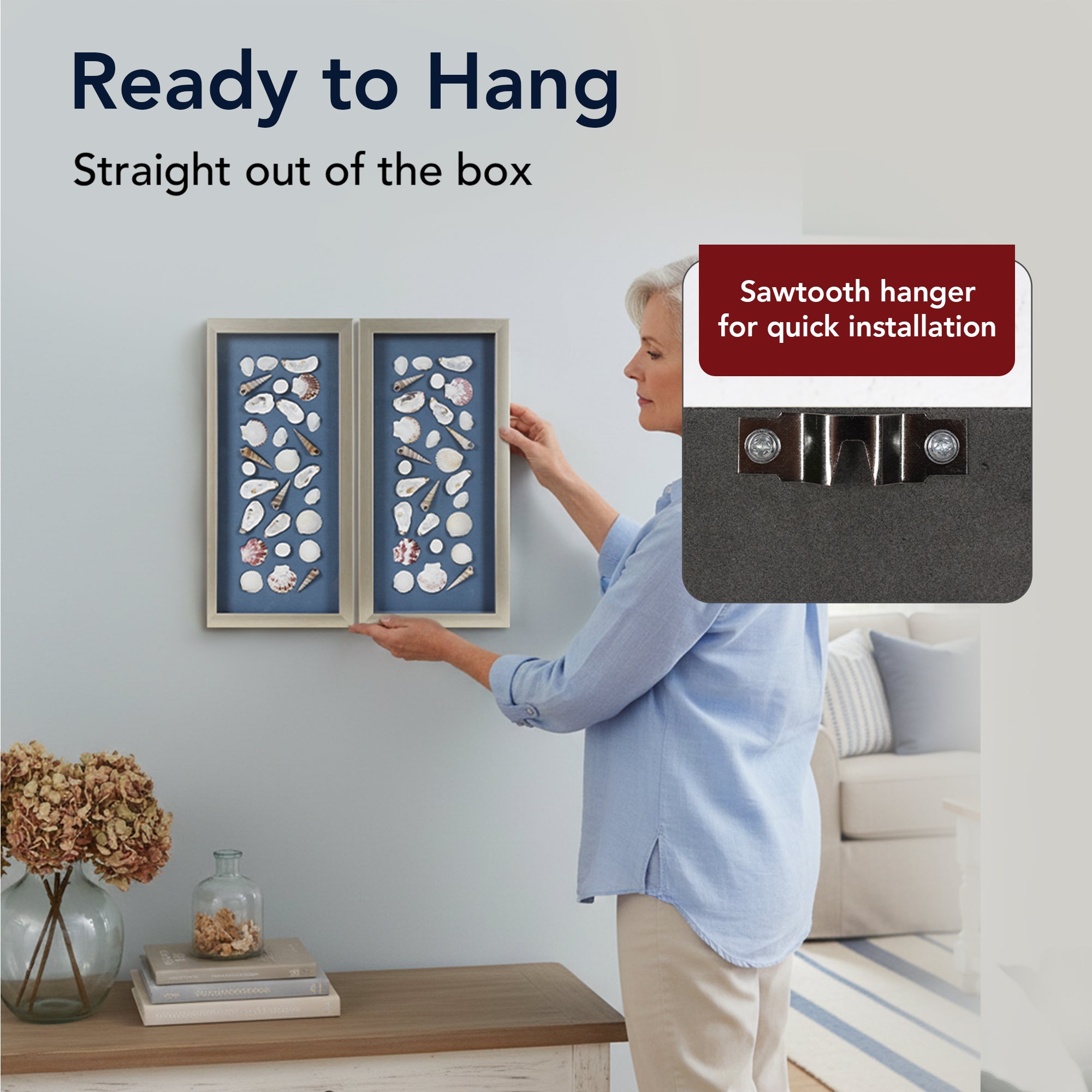 2-pc Mixed Seashell Shadowbox Framed Wall Art - Blue Linen Coastal Decor