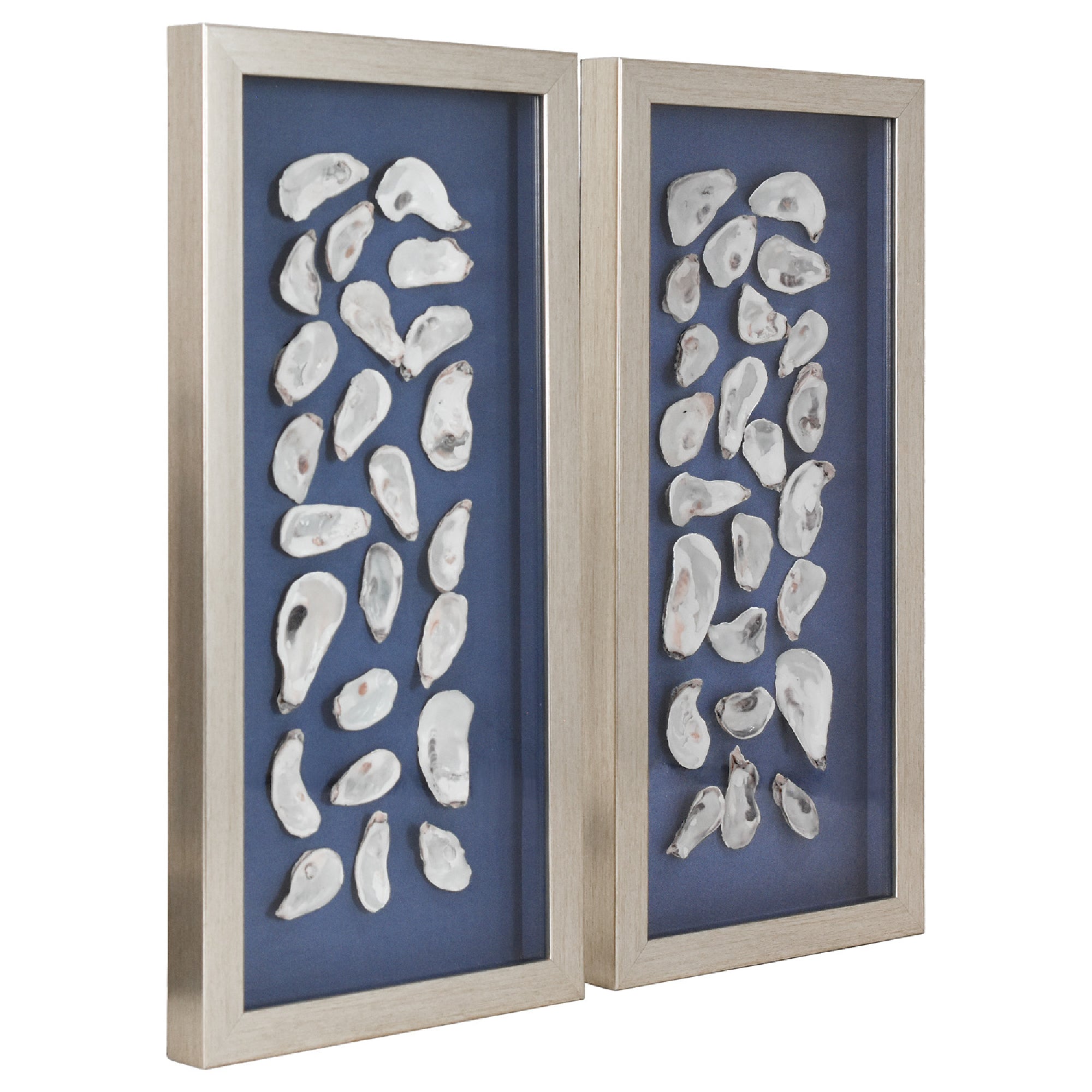2-pc Oyster Shell Shadowbox Framed Wall Art - Blue Linen Coastal Decor