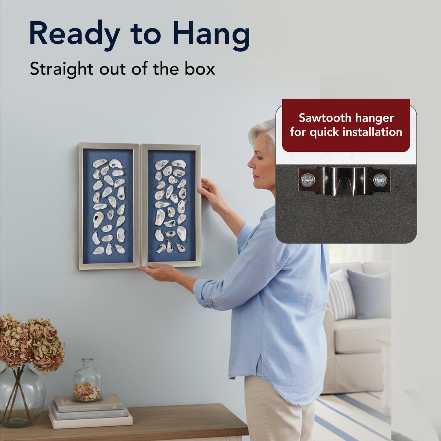 2-pc Oyster Shell Shadowbox Framed Wall Art - Blue Linen Coastal Decor