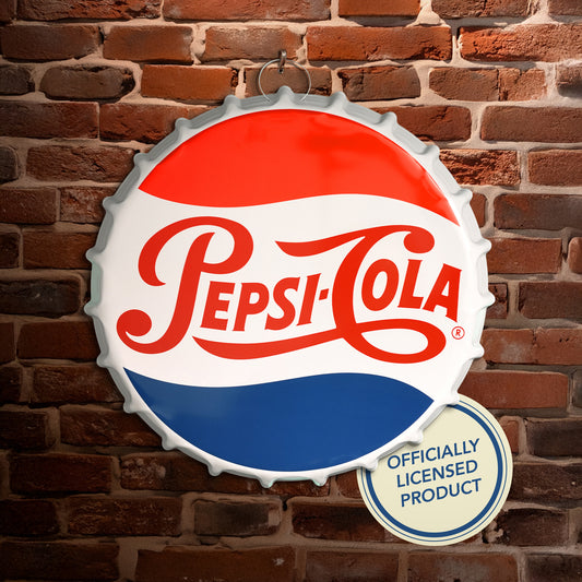 Pepsi Cola Vintage Bottle Cap Metal Wall Sign 16.25" Retro Soda Decor