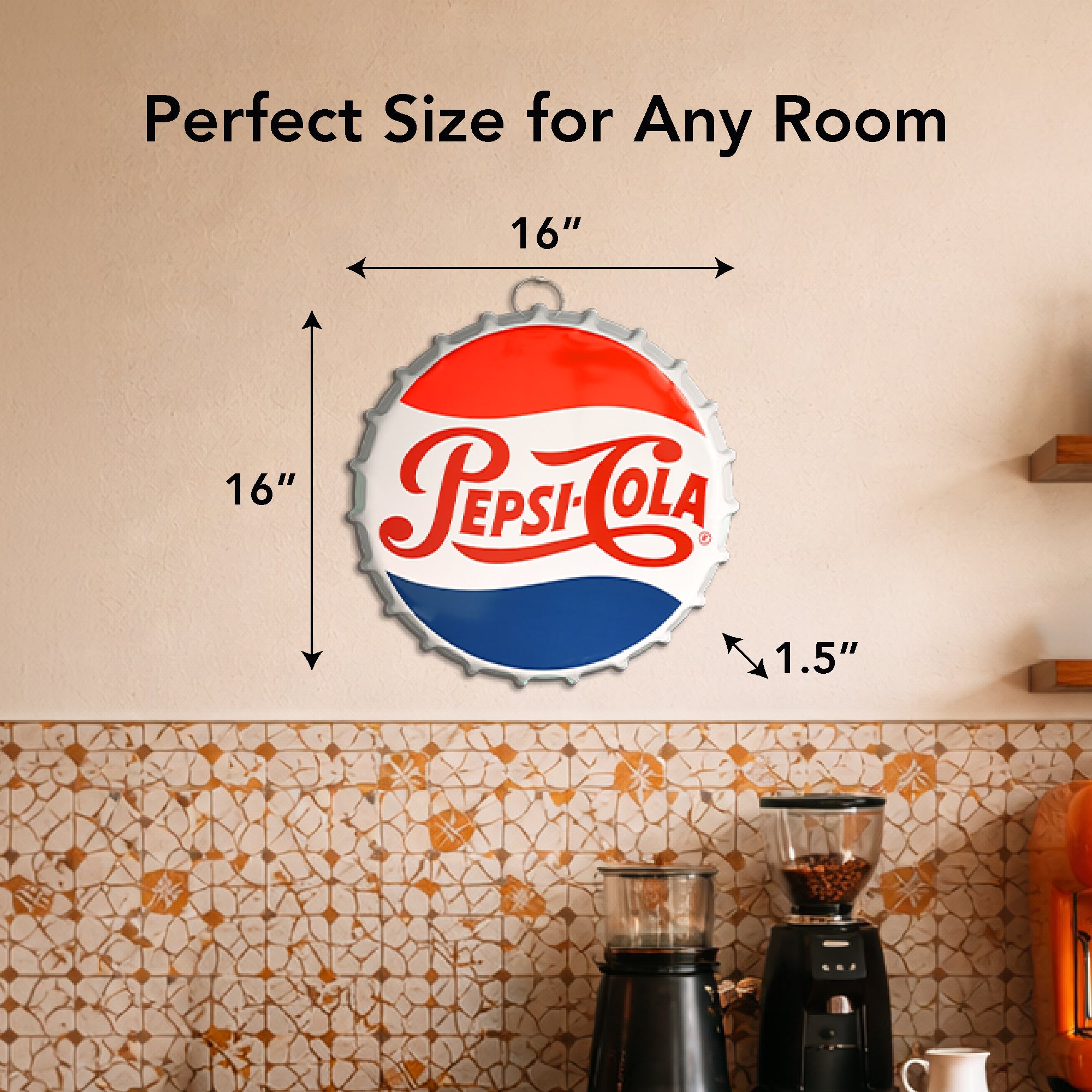 Pepsi Cola Vintage Bottle Cap Metal Wall Sign 16.25