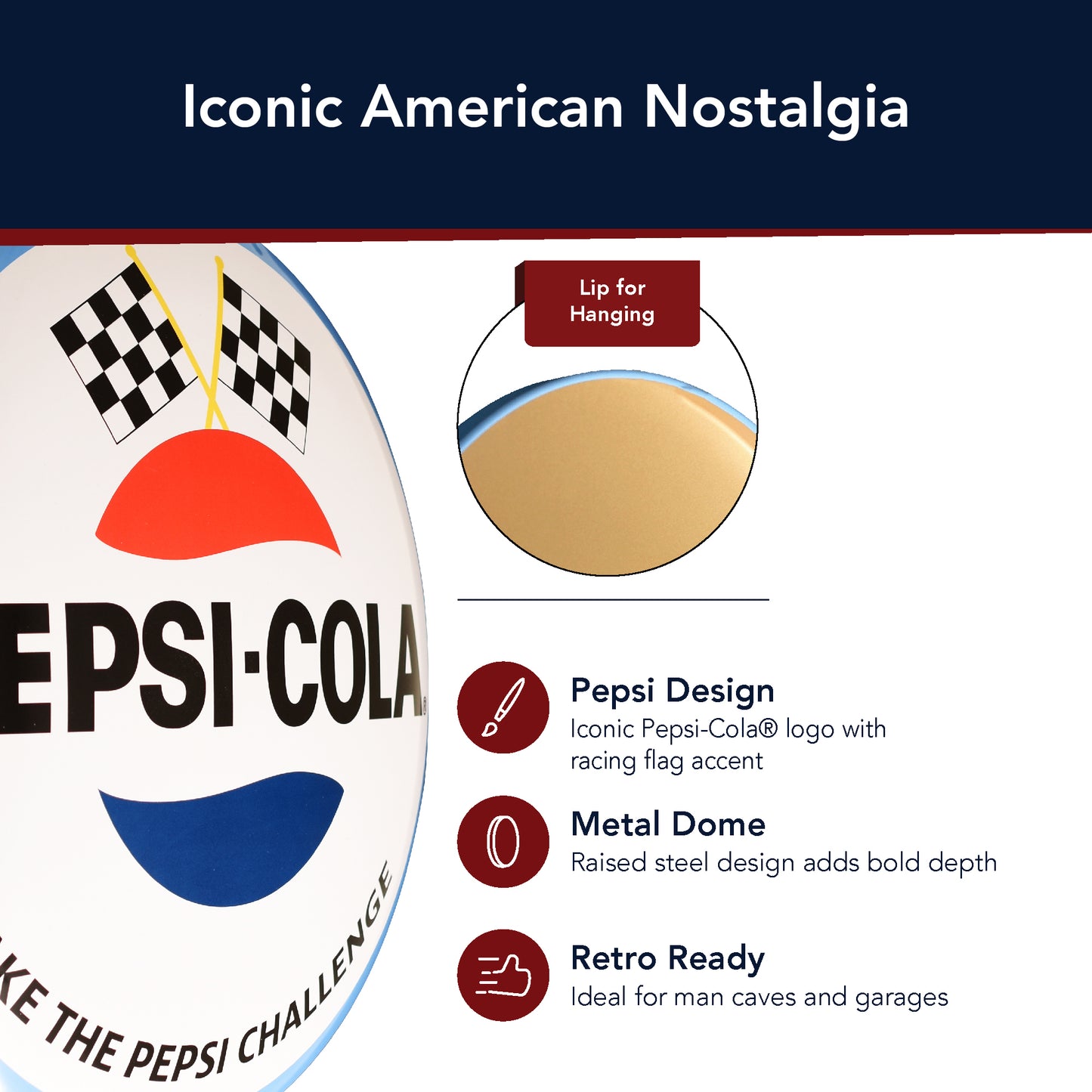 Pepsi Logo Dome Metal Wall Art Sign 15 Inch Classic Soda Decor