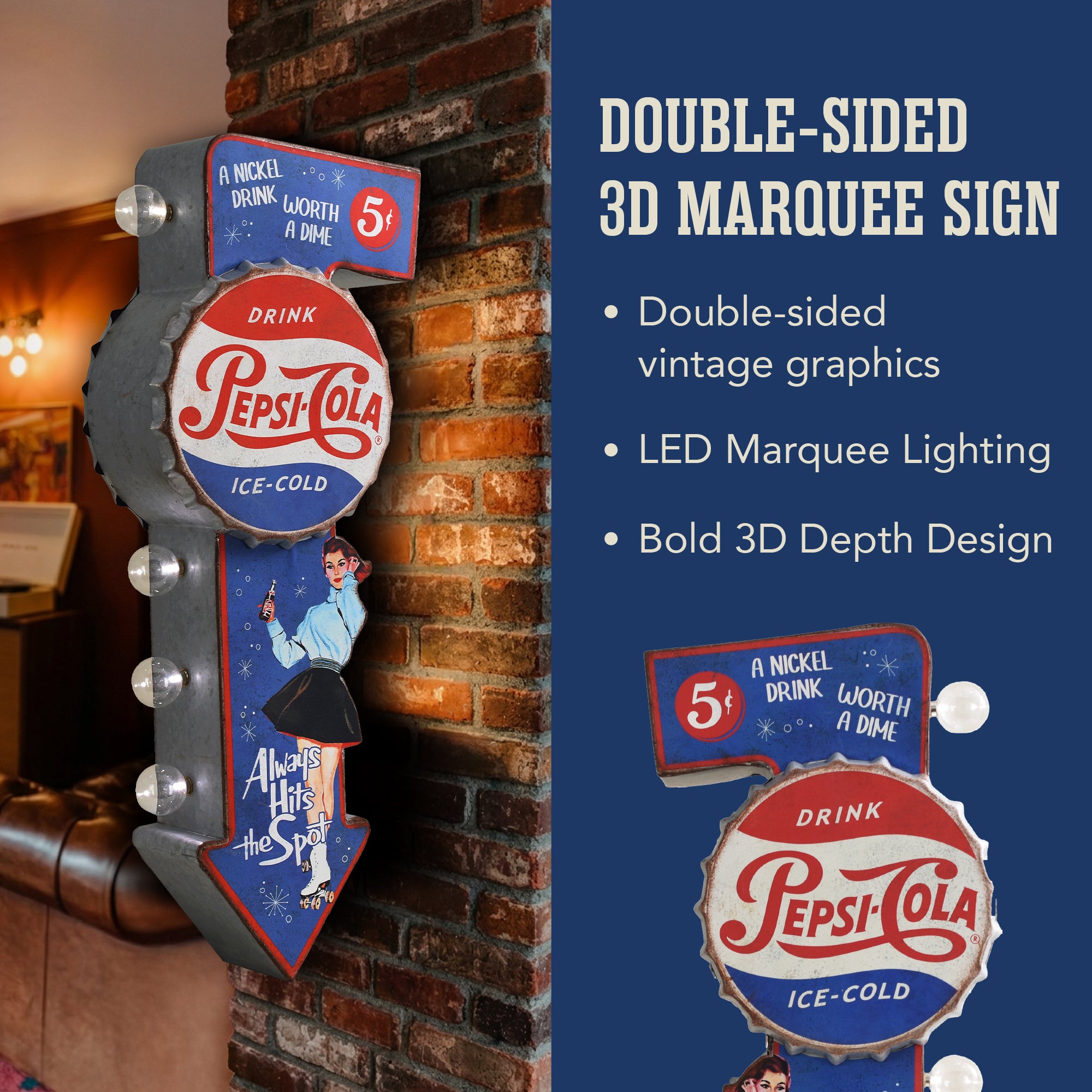 PEPSI-COLA レトロディスプレイ Pepsi-Cola Vintage Double-Sided LED Bottle Wall Sign Retro Decor
