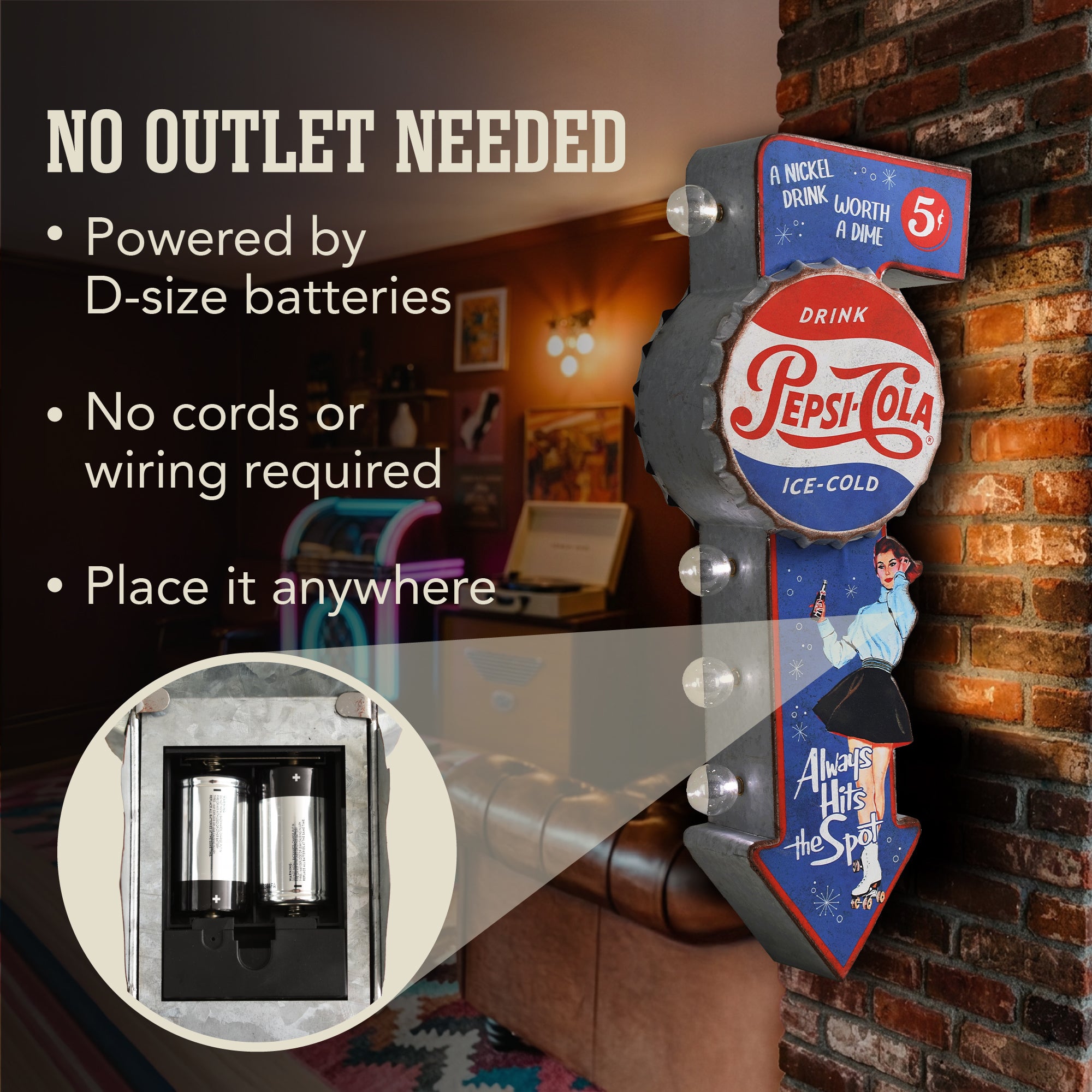 Pepsi-Cola Vintage Double-Sided LED Bottle Wall Sign Retro Decor