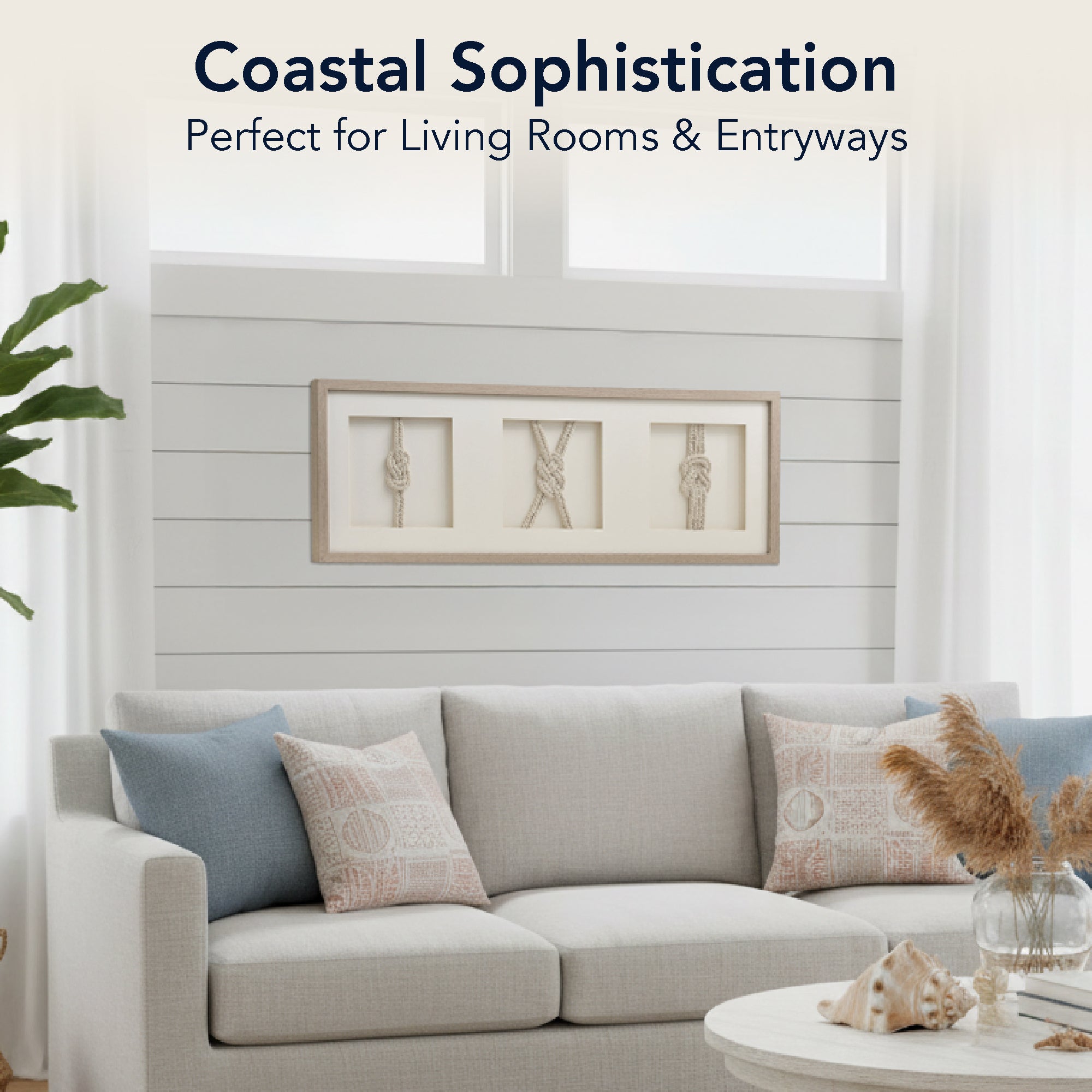 Framed Nautical Rope Wall Decor Cream Coastal Shadow Box Art