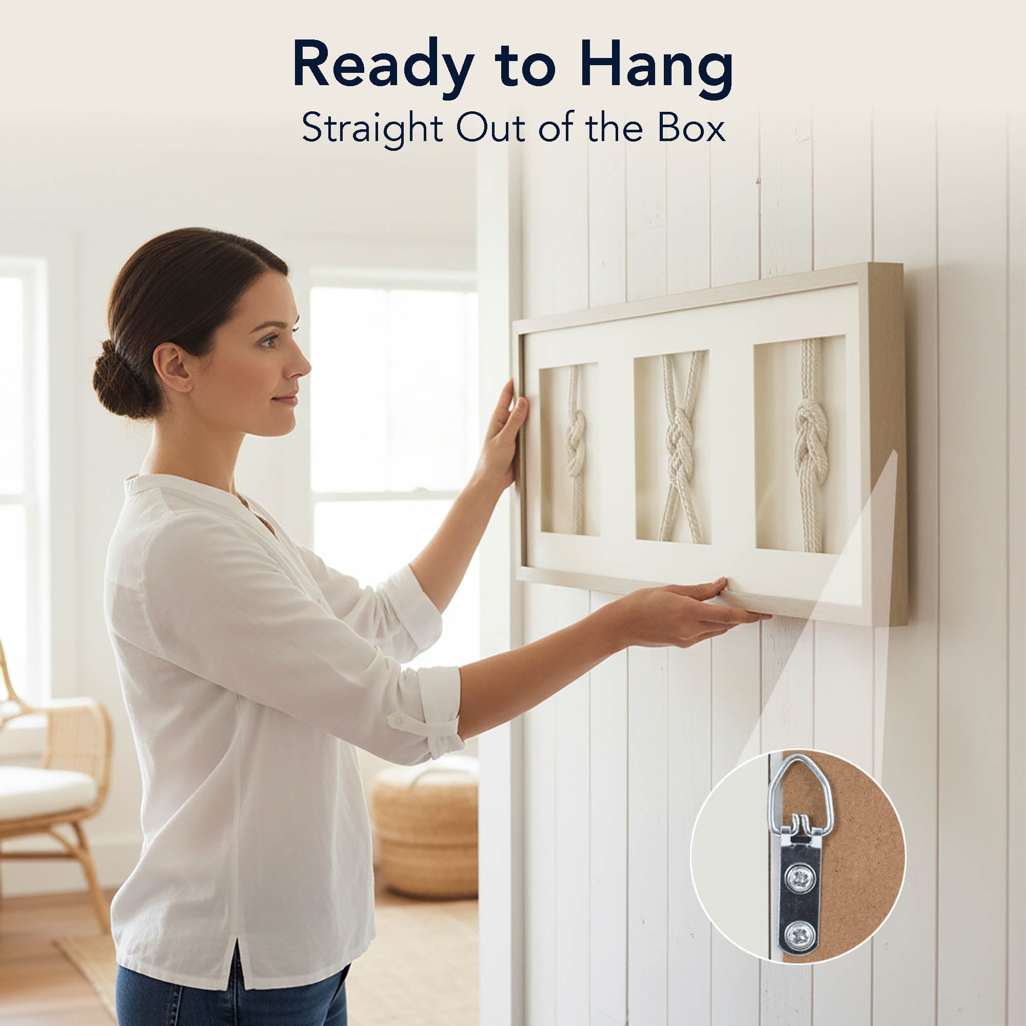 Framed Nautical Rope Wall Decor Cream Coastal Shadow Box Art