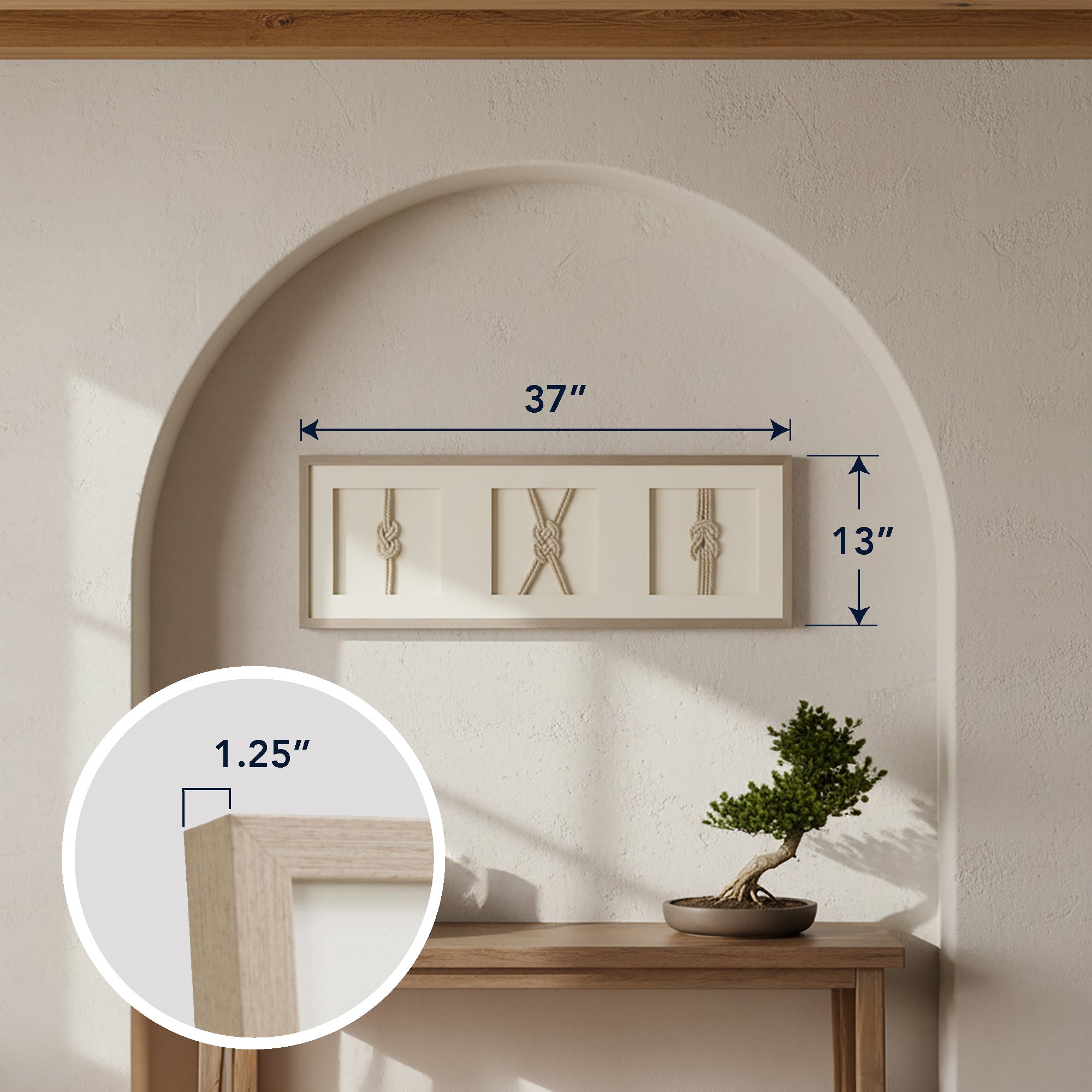 Framed Nautical Rope Wall Decor Cream Coastal Shadow Box Art