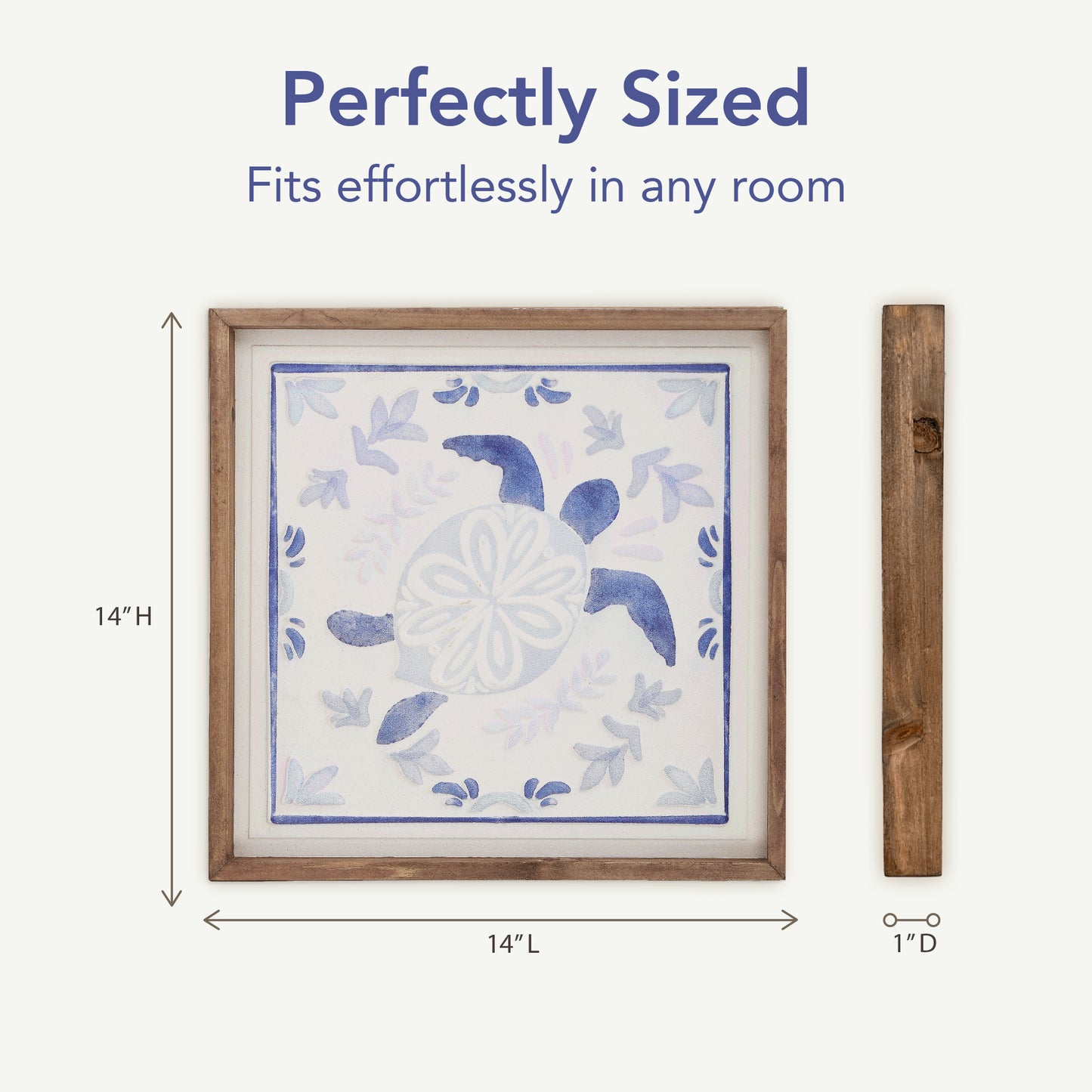 Framed coastal turtle and octopus wall art set featuring blue ocean tile style artwork with natural wood frames, nautical beach house wall decor for bathroom or coastal bedroom