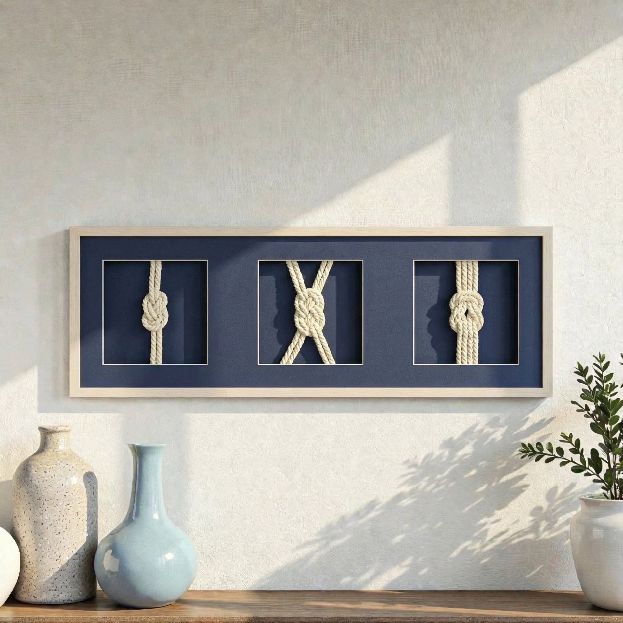 Framed Nautical Rope Wall Decor Navy Coastal Shadow Box Art
