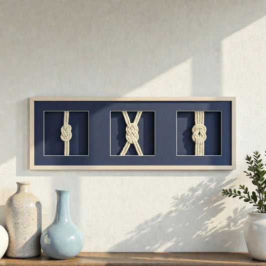 Framed Nautical Rope Wall Decor Navy Coastal Shadow Box Art