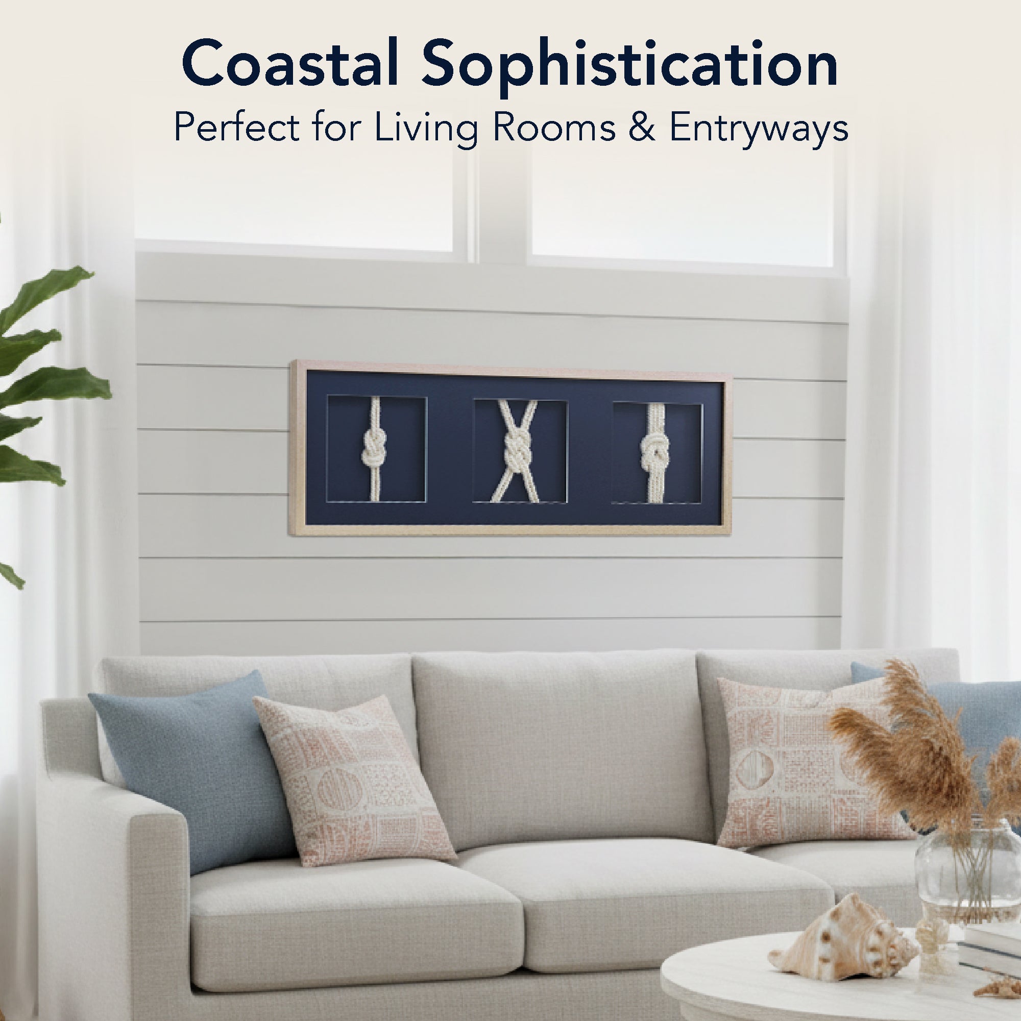 Framed Nautical Rope Wall Decor Navy Coastal Shadow Box Art