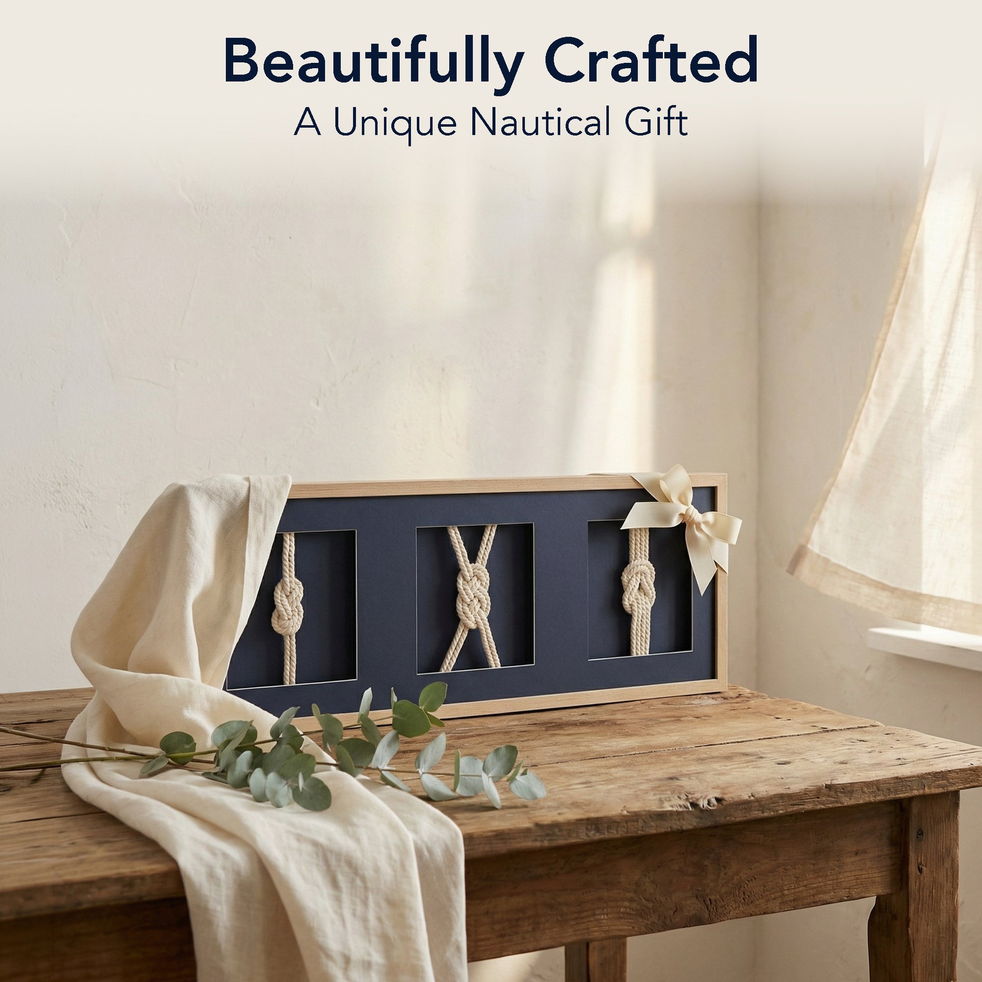 Framed Nautical Rope Wall Decor Navy Coastal Shadow Box Art