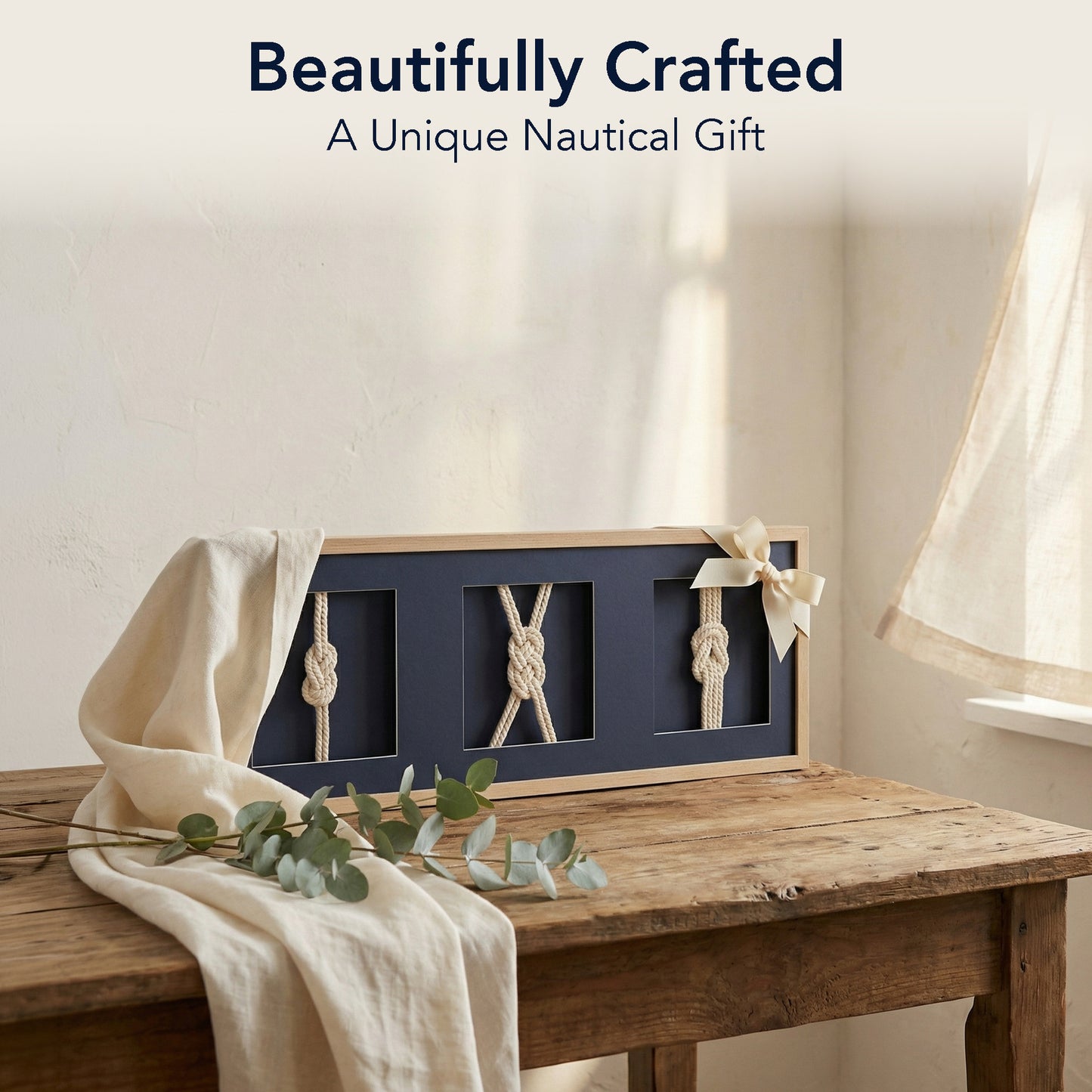 Framed Nautical Rope Wall Decor Navy Coastal Shadow Box Art