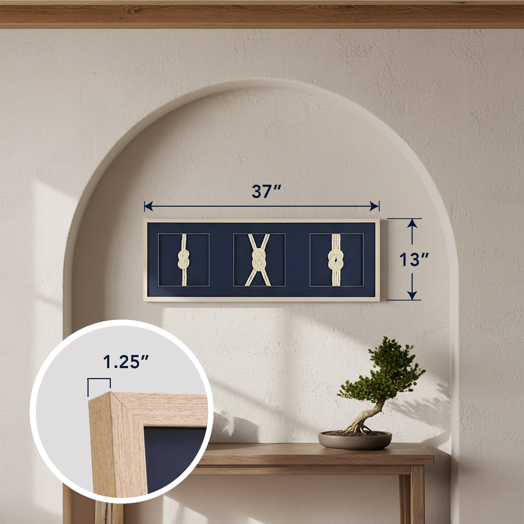 Framed Nautical Rope Wall Decor Navy Coastal Shadow Box Art