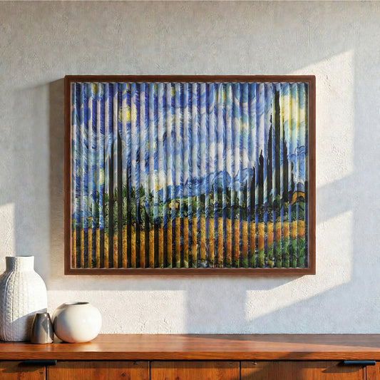 Double-Sided Van Gogh The Stary Night & Changing Trees Inspired Framed Fine Art Wall Décor