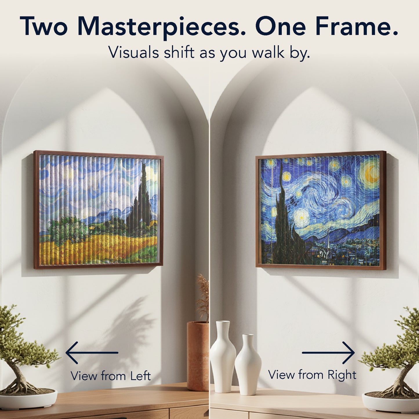 Double-Sided Van Gogh The Stary Night & Changing Trees Inspired Framed Fine Art Wall Décor