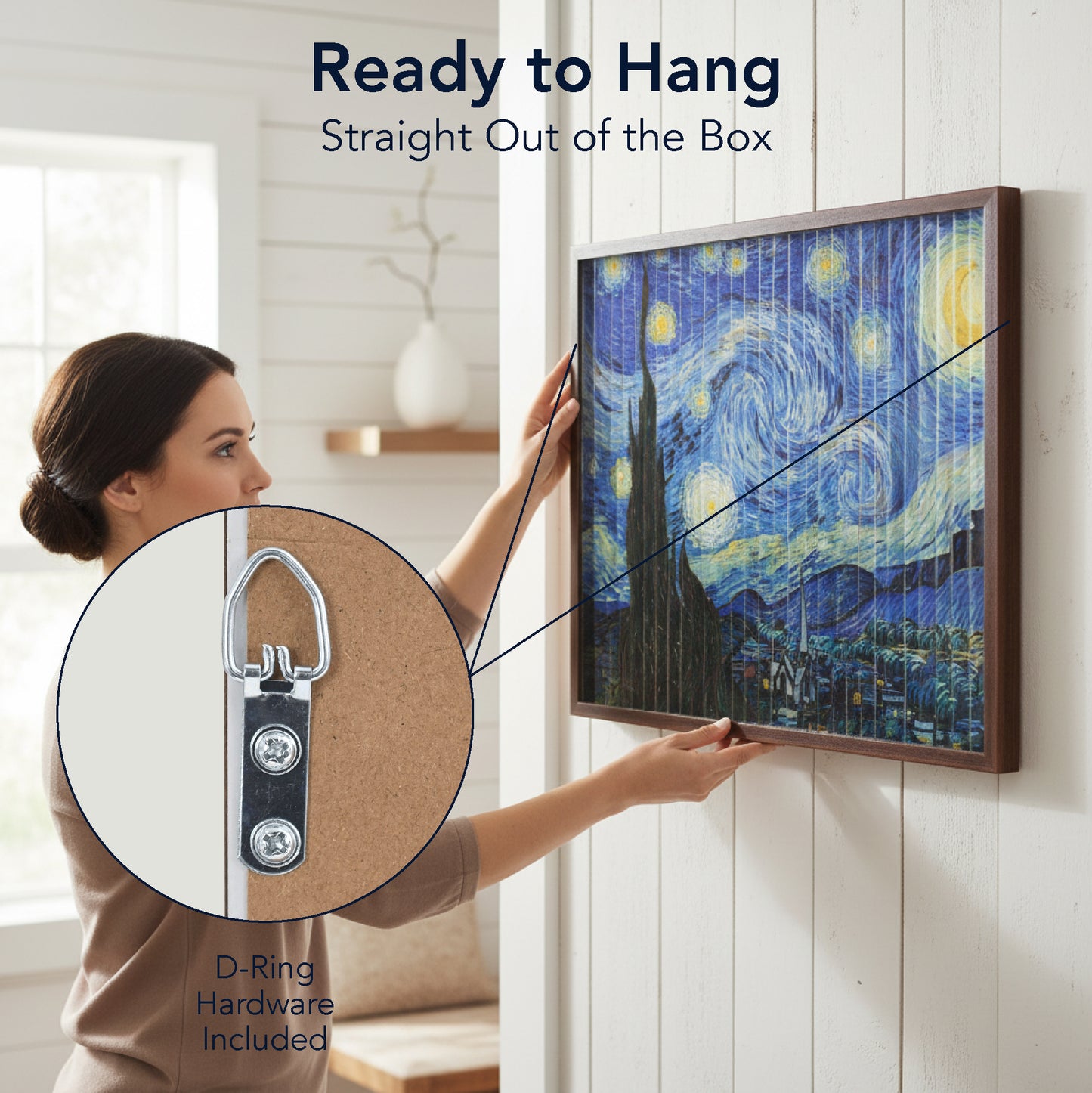Double-Sided Van Gogh The Stary Night & Changing Trees Inspired Framed Fine Art Wall Décor