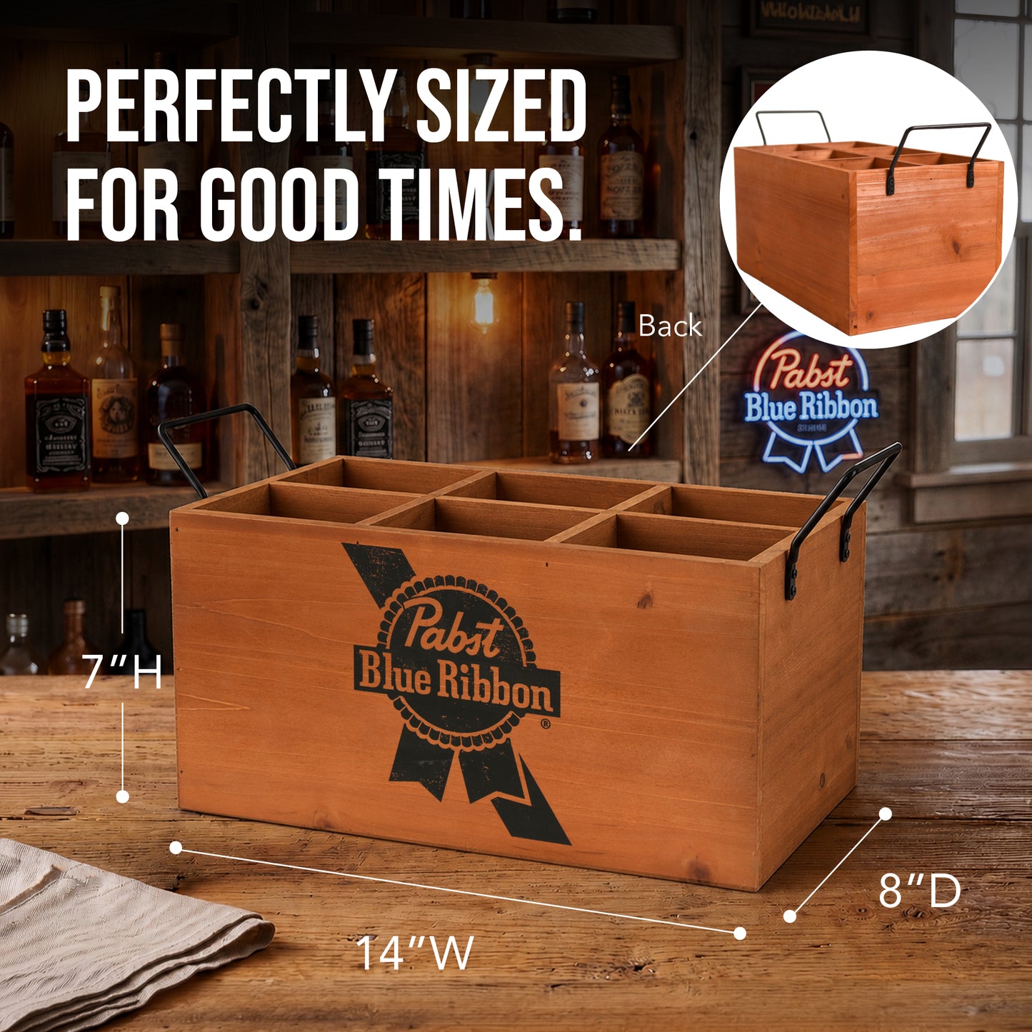 Pabst Blue Ribbon Wooden 6 Bottle Crate Beer Caddy Storage Box