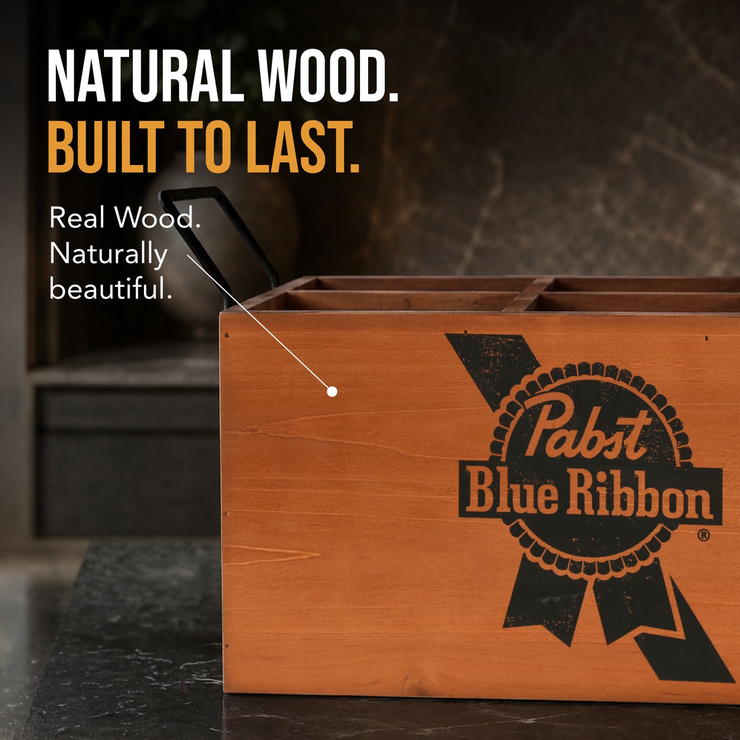 Pabst Blue Ribbon Wooden 6 Bottle Crate Beer Caddy Storage Box