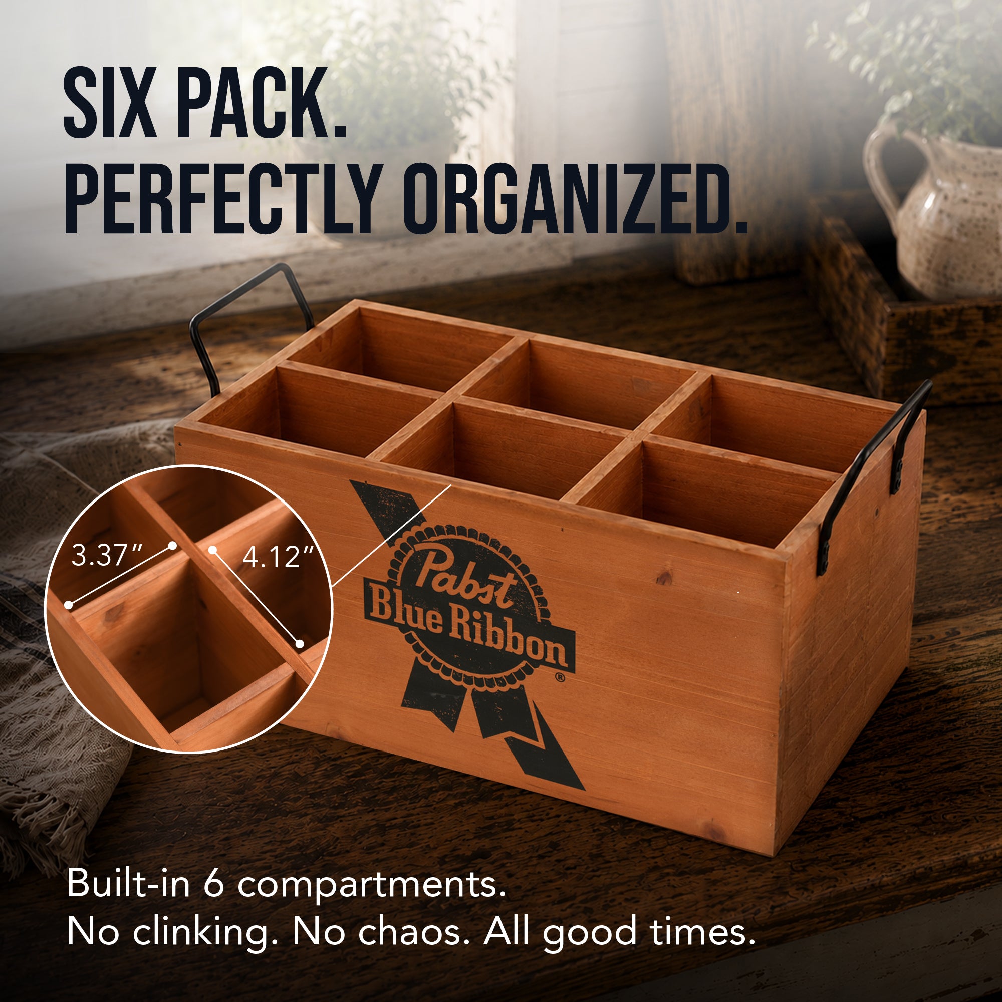 Pabst Blue Ribbon Wooden 6 Bottle Crate Beer Caddy Storage Box