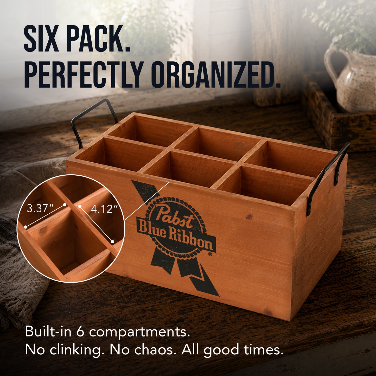 Pabst Blue Ribbon Wooden 6 Bottle Crate Beer Caddy Storage Box