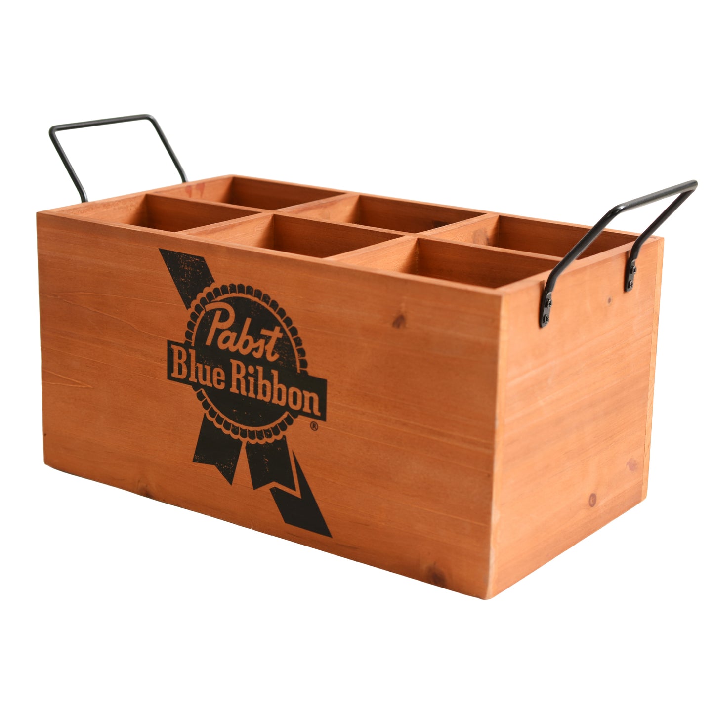 Pabst Blue Ribbon Wooden 6 Bottle Crate Beer Caddy Storage Box