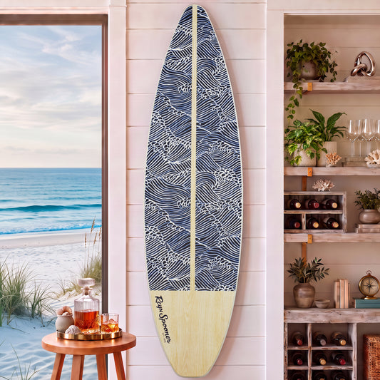 60" Ocean Wave Surfboard Wall Decor, Coastal Beach House Wall Art