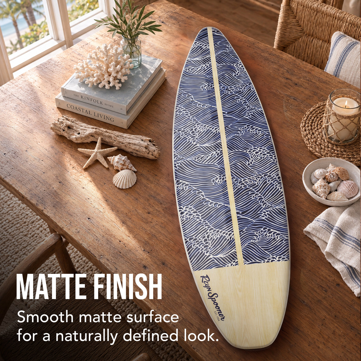 60" Ocean Wave Surfboard Wall Decor, Coastal Beach House Wall Art