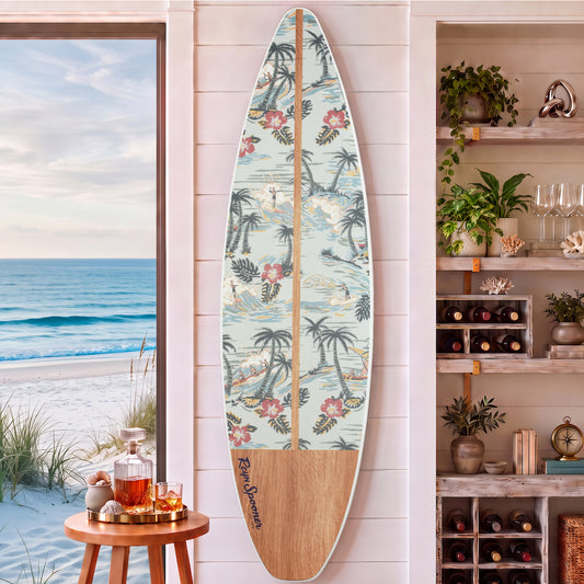 60" Tropical Surfboard Wall Decor, Coastal Beach House Wall Art