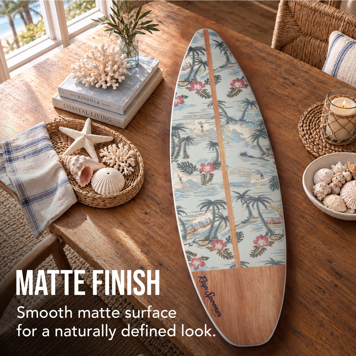 60" Tropical Surfboard Wall Decor, Coastal Beach House Wall Art