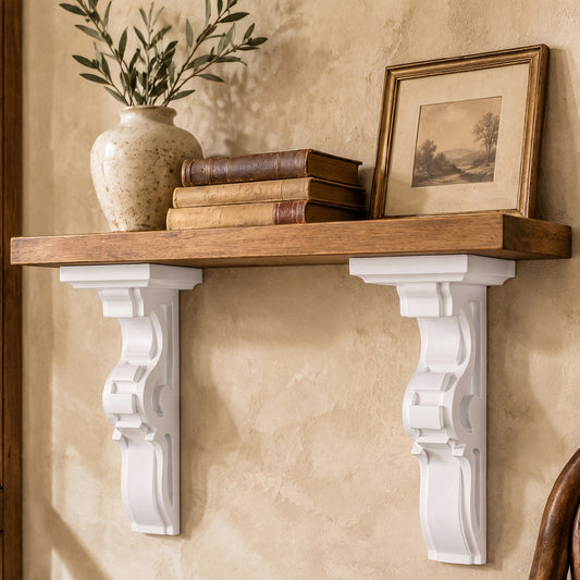 10" White Decorative Corbels, Set of 2 MDF Shelf Brackets