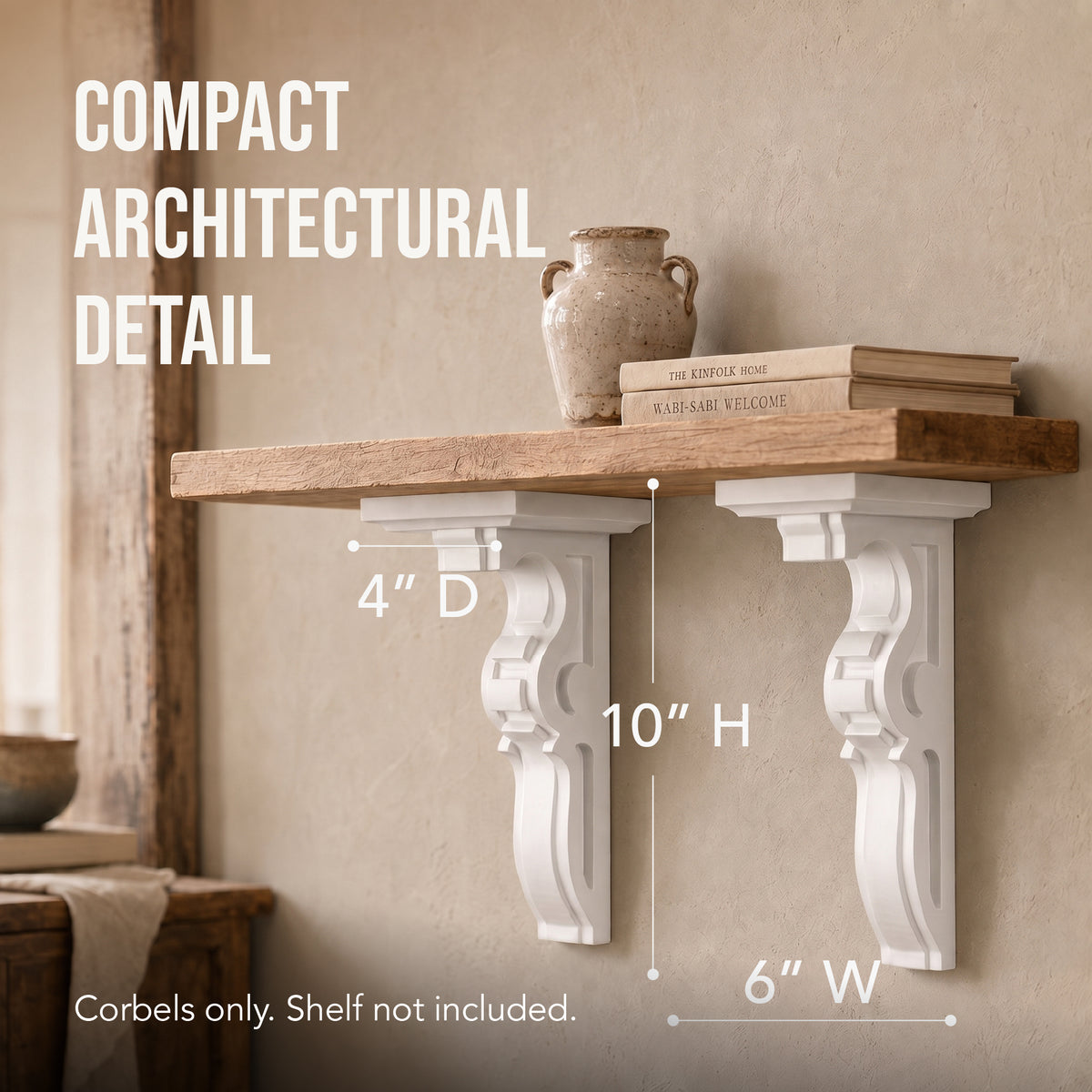 10" White Decorative Corbels, Set of 2 MDF Shelf Brackets