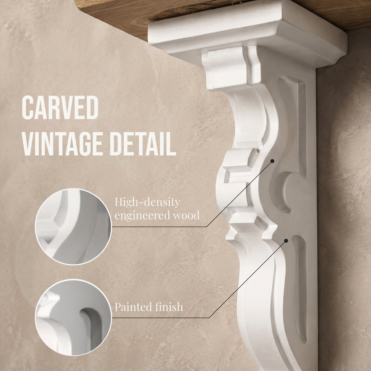 10" White Decorative Corbels, Set of 2 MDF Shelf Brackets
