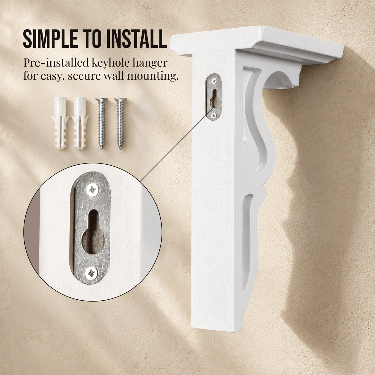 10" White Decorative Corbels, Set of 2 MDF Shelf Brackets