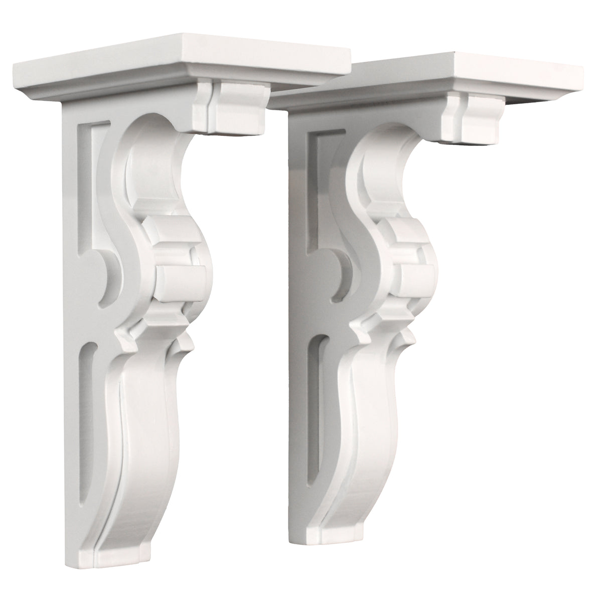 10" White Decorative Corbels, Set of 2 MDF Shelf Brackets
