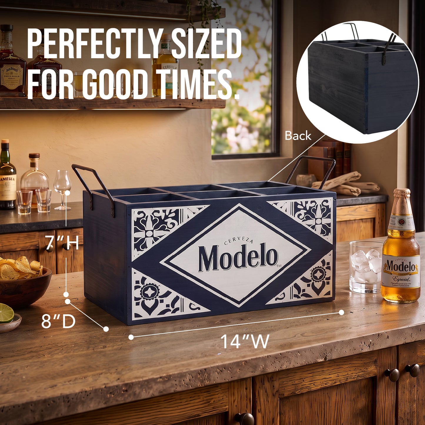 Modelo Cerveza Wooden 6 Bottle Crate Beer Caddy Storage Box