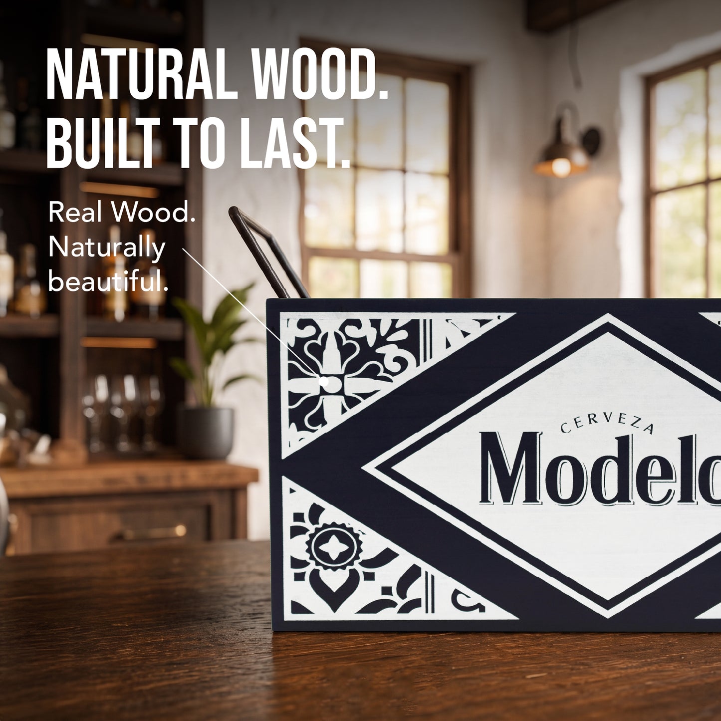 Modelo Cerveza Wooden 6 Bottle Crate Beer Caddy Storage Box