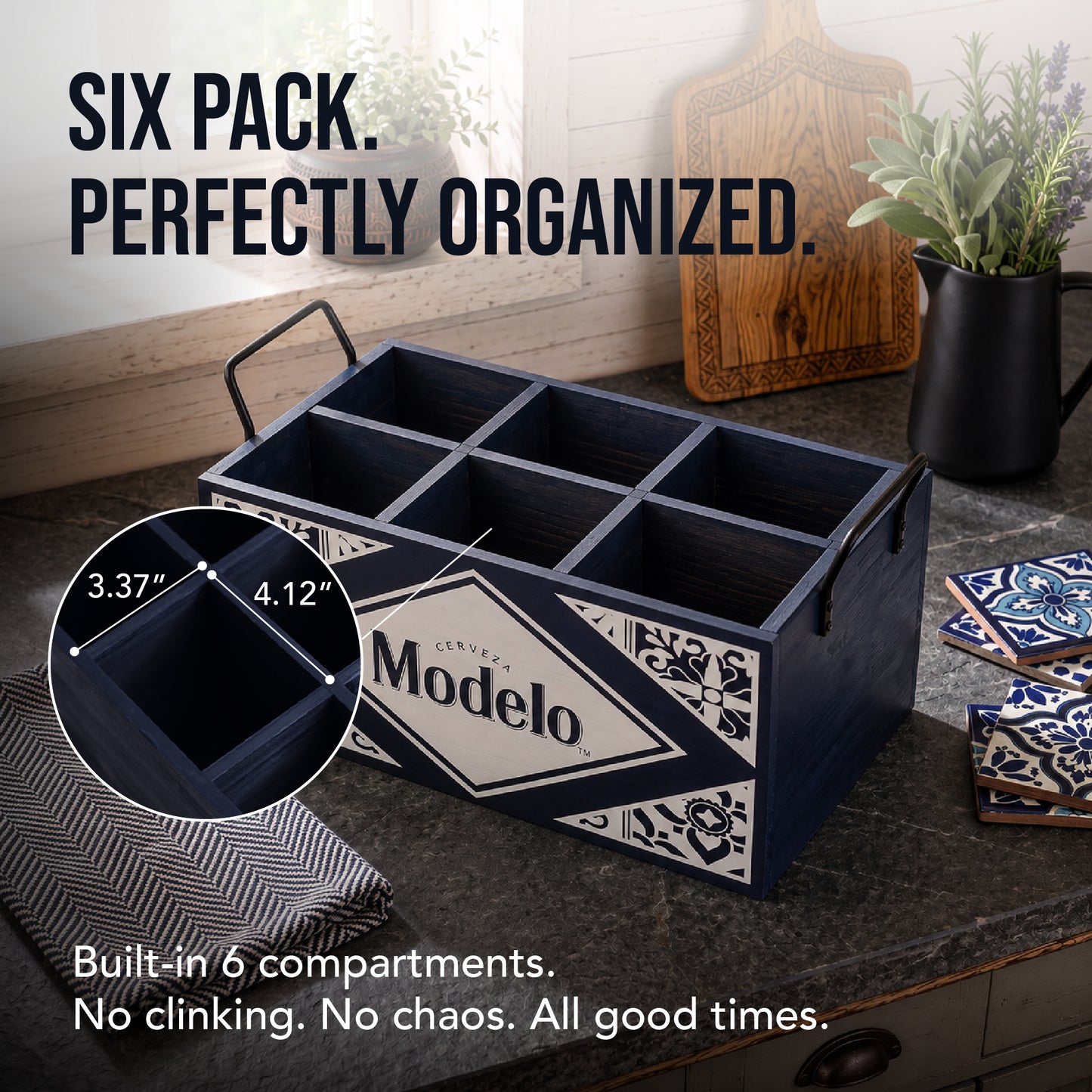 Modelo Cerveza Wooden 6 Bottle Crate Beer Caddy Storage Box