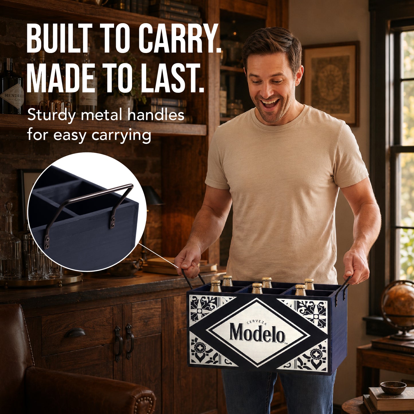 Modelo Cerveza Wooden 6 Bottle Crate Beer Caddy Storage Box