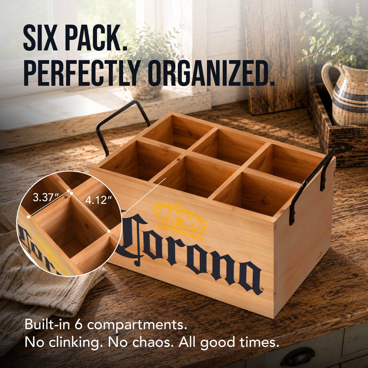Corona Extra Wooden 6 Bottle Crate Beer Caddy Storage Box