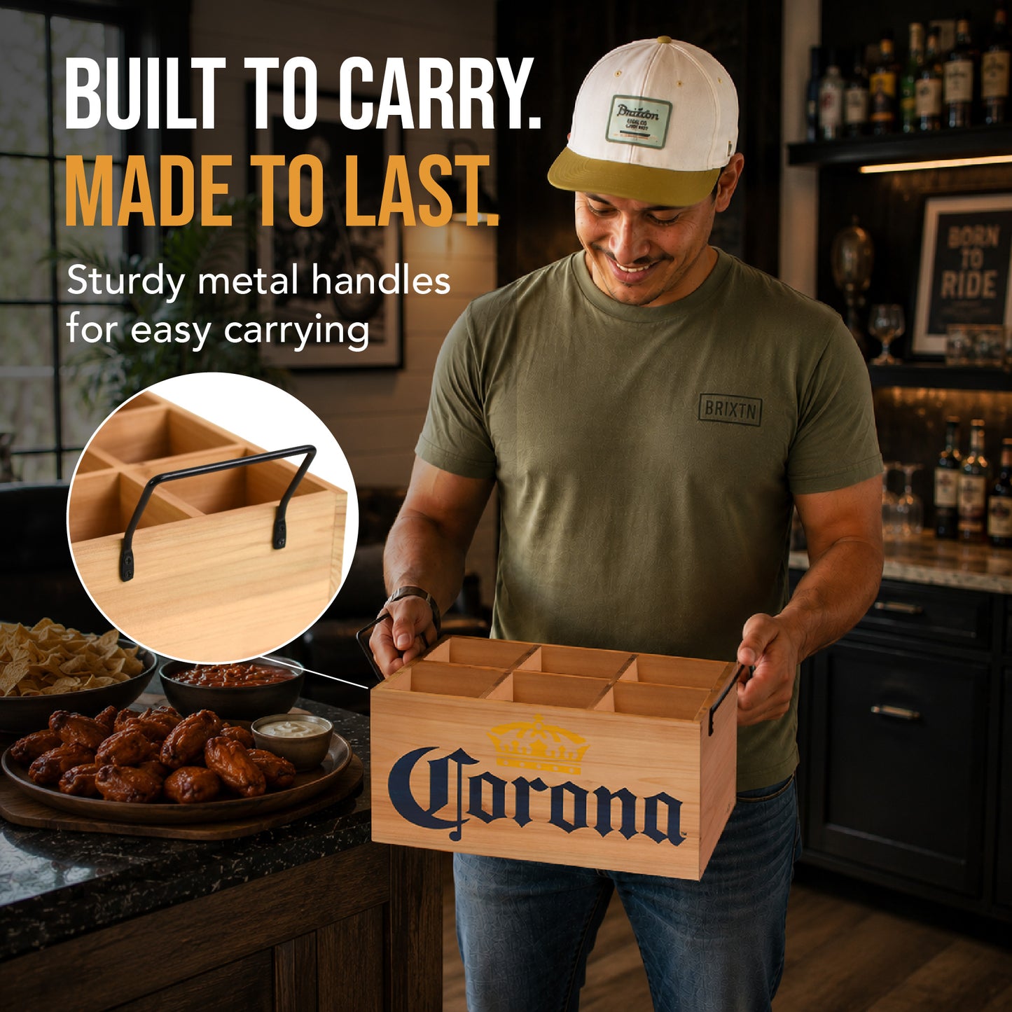 Corona Extra Wooden 6 Bottle Crate Beer Caddy Storage Box