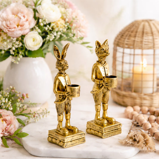 The Fox and Rabbit Gold Resin Tabletop Bar Decor