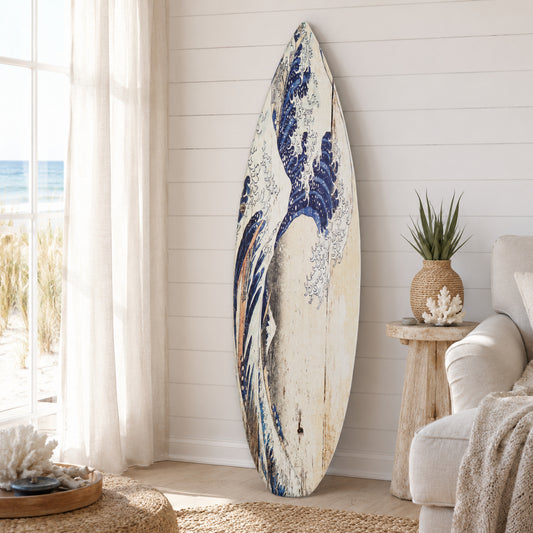 The Great Wave of Kanagawa Surfboard Plaque Wall Sign - 60"x15"