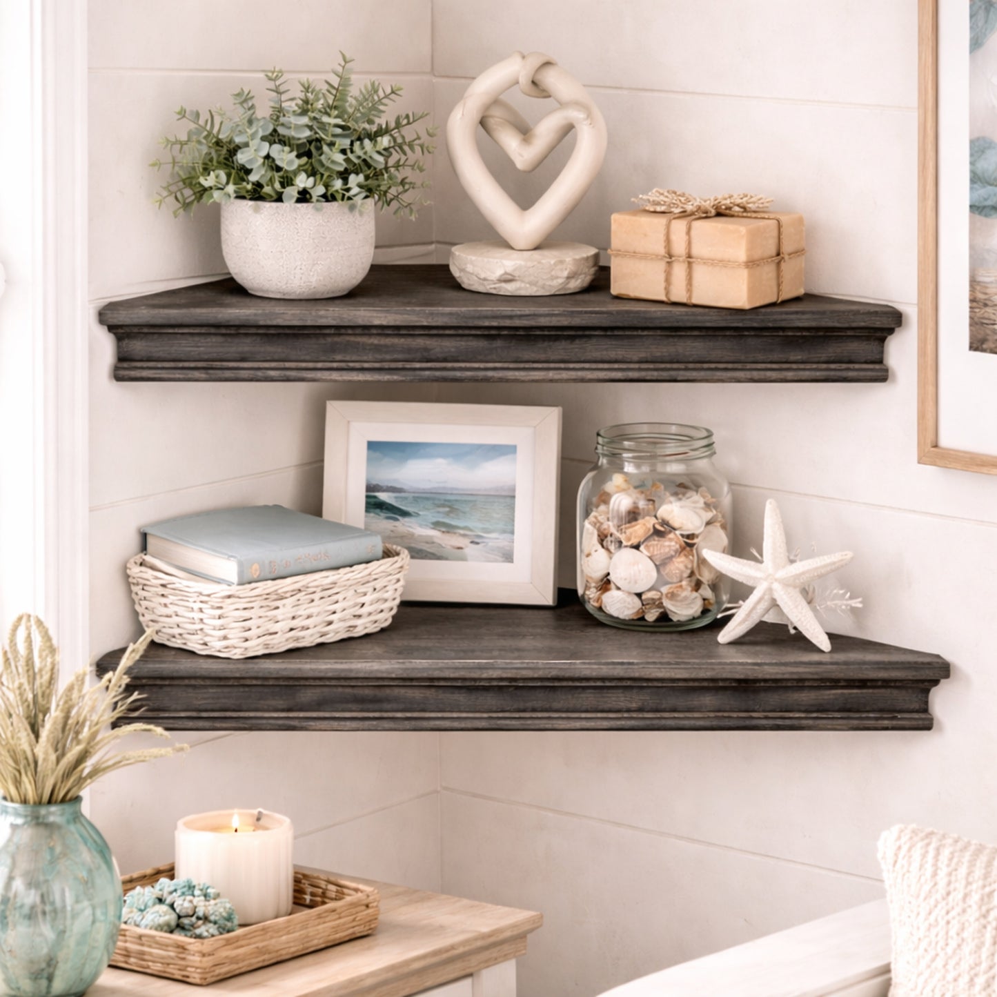 Beveled Wood Floating Corner Shelves (Set of 2) - Black